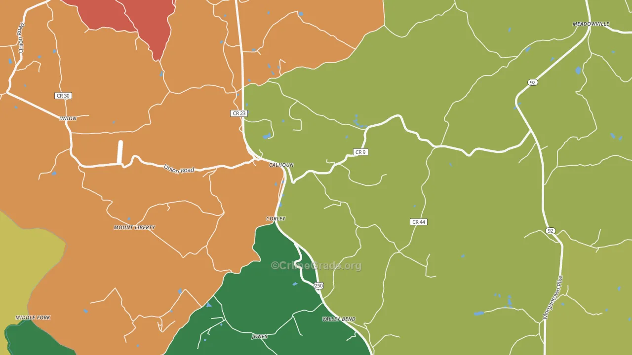 Corley, WV Map of Drug-Related Crime Rates