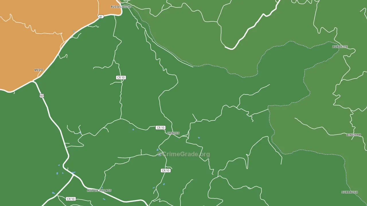 Corliss, WV Map of Drug-Related Crime Rates