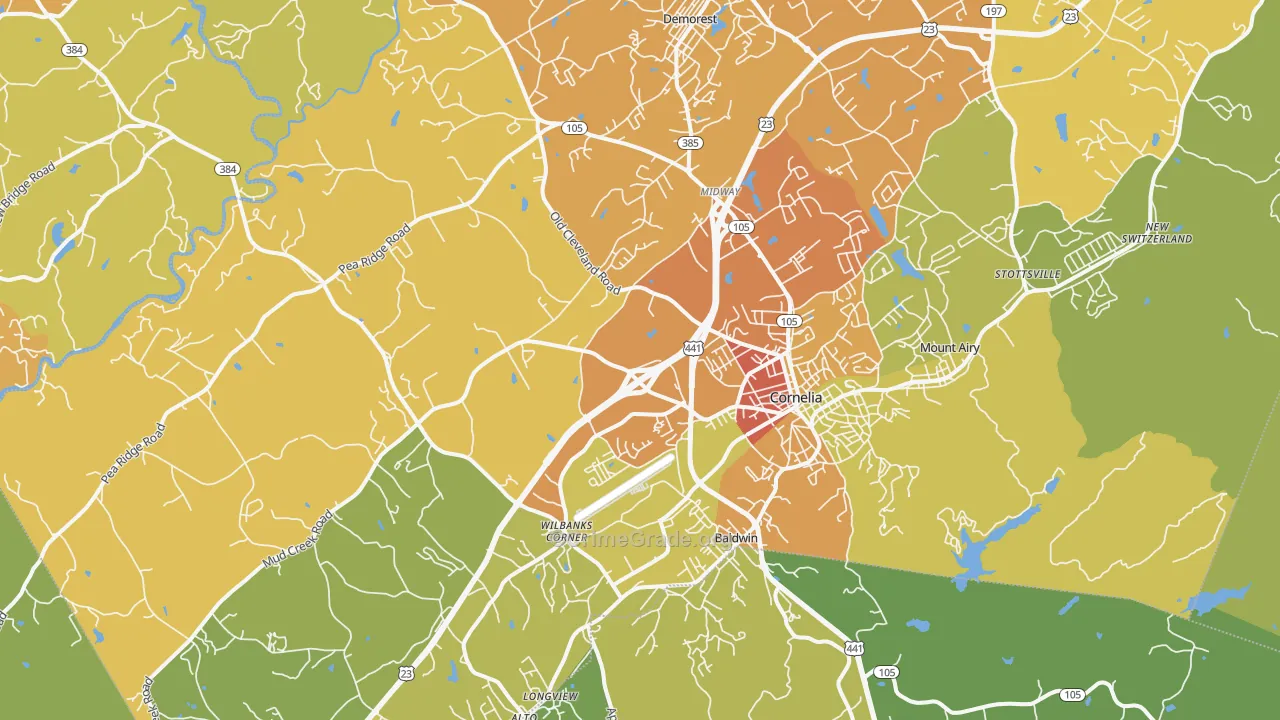 Cornelia, GA Map of Drug-Related Crime Rates