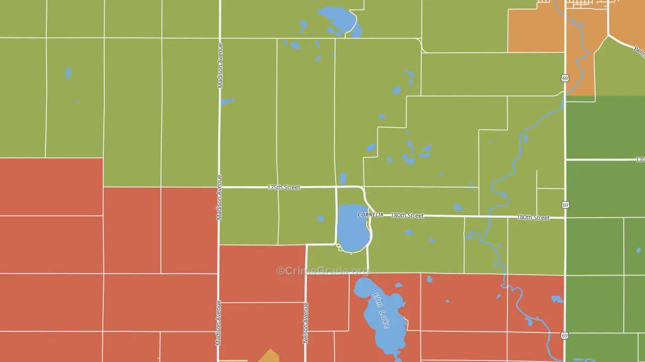 Cornelia, IA Map of Drug-Related Crime Rates