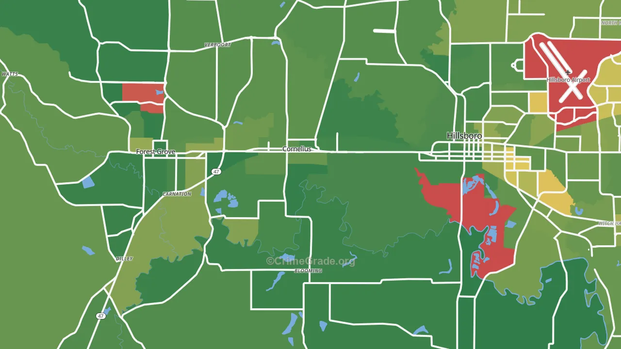 Cornelius, OR Map of Drug-Related Crime Rates