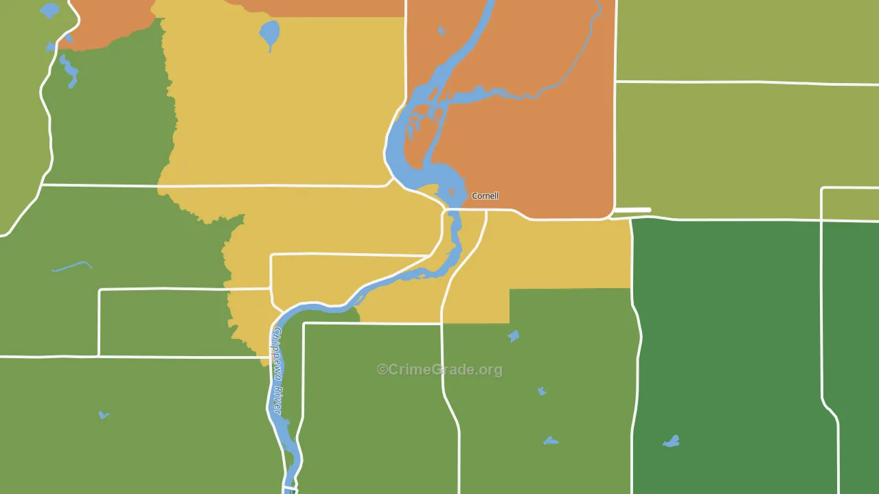 Cornell, WI Map of Drug-Related Crime Rates