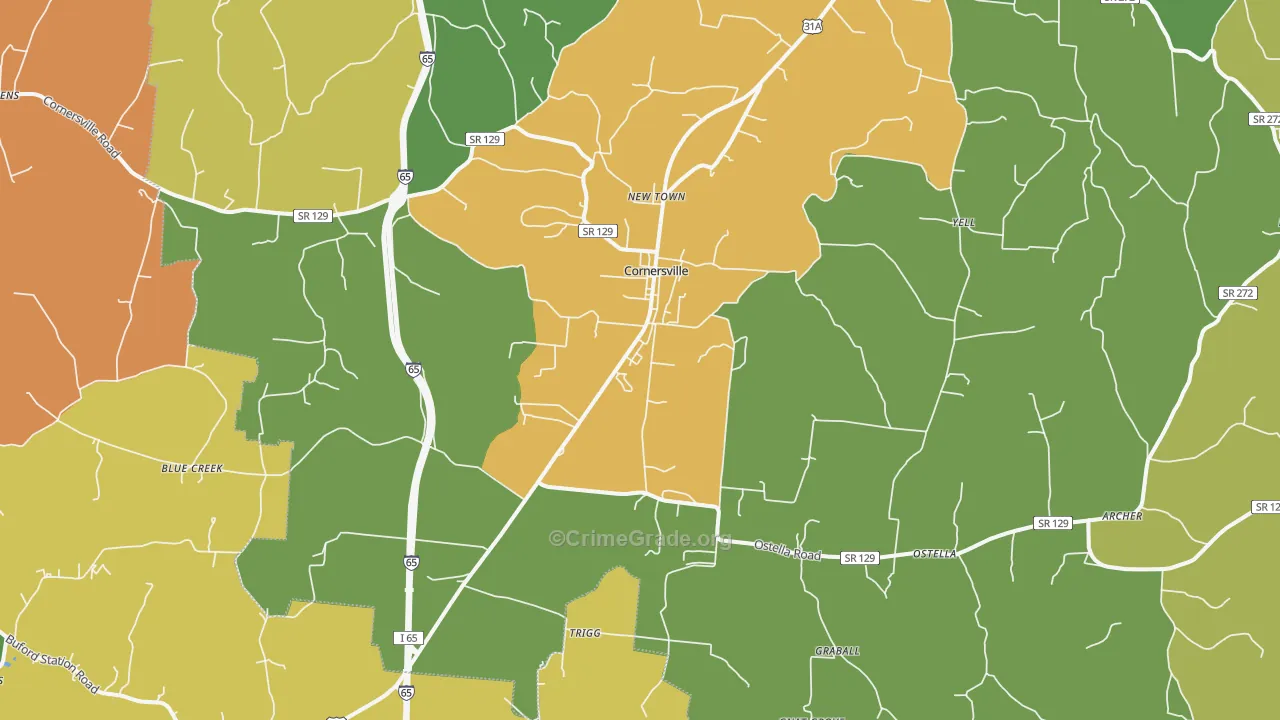 Cornersville, TN Map of Drug-Related Crime Rates