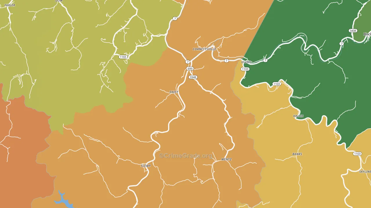 Cornettsville, KY Map of Drug-Related Crime Rates