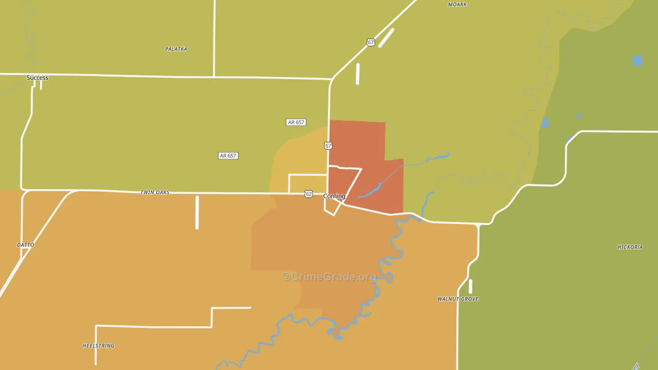 Corning, AR Map of Drug-Related Crime Rates