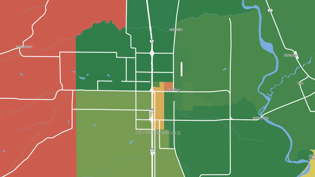 Corning, CA Map of Drug-Related Crime Rates