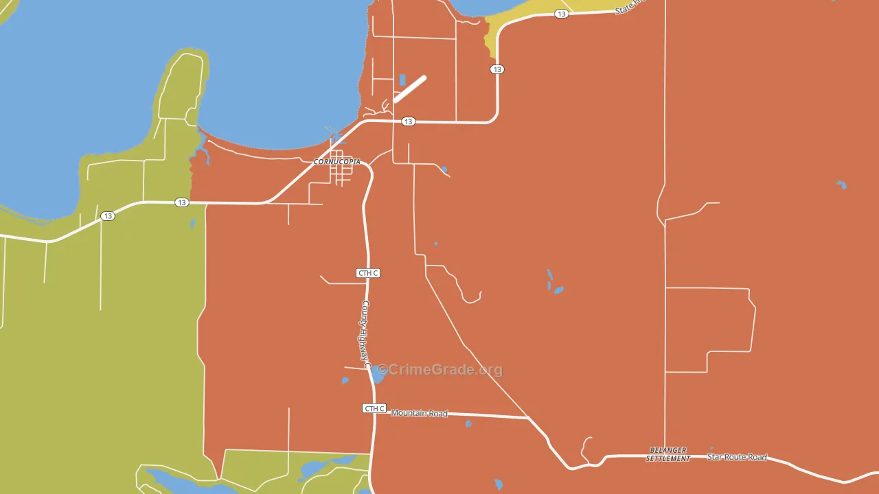 Cornucopia, WI Map of Drug-Related Crime Rates