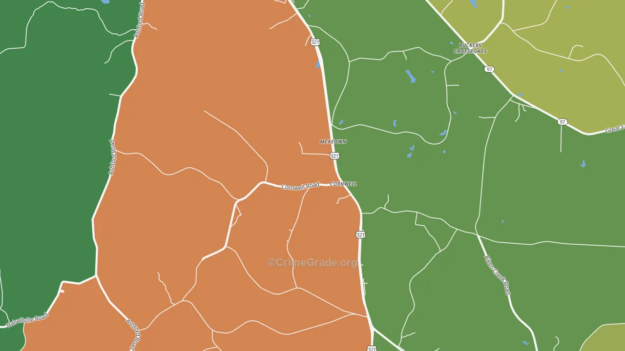 Cornwell, SC Map of Drug-Related Crime Rates