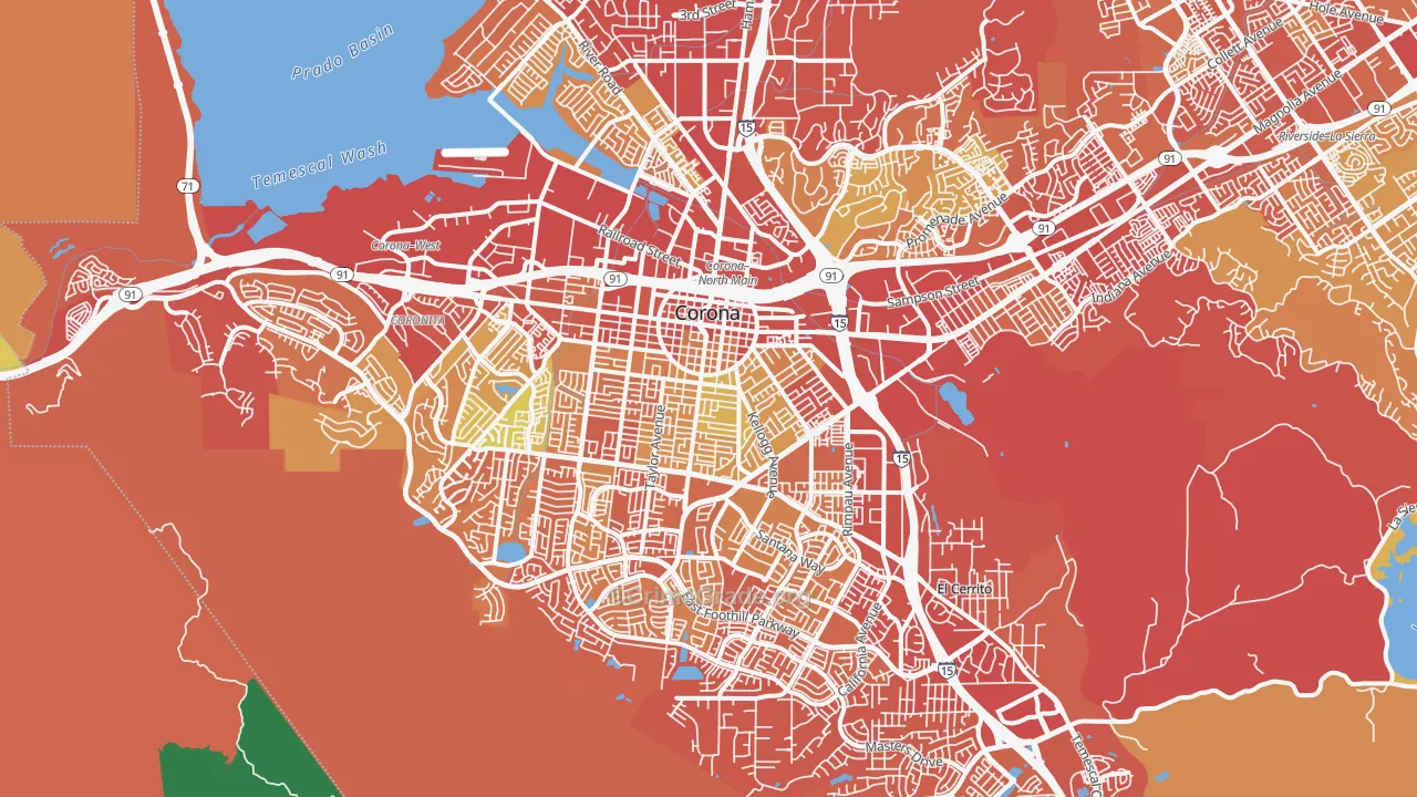Corona, CA Map of Drug-Related Crime Rates