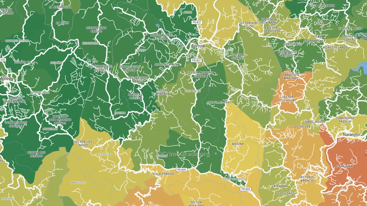 Corozal, PR Map of Drug-Related Crime Rates