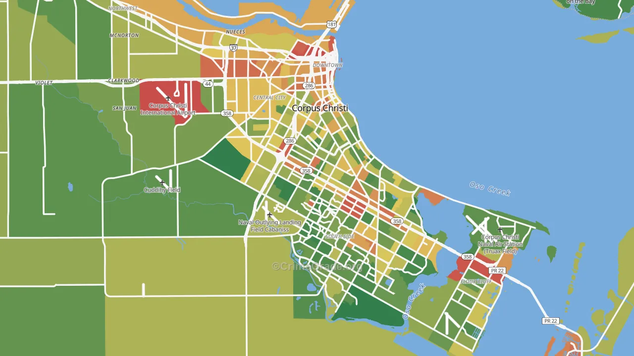 Corpus Christi, TX Map of Drug-Related Crime Rates
