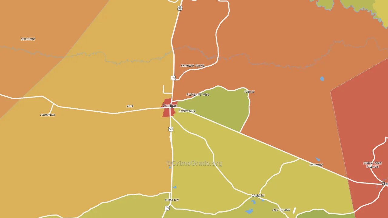 Corrigan, TX Map of Drug-Related Crime Rates