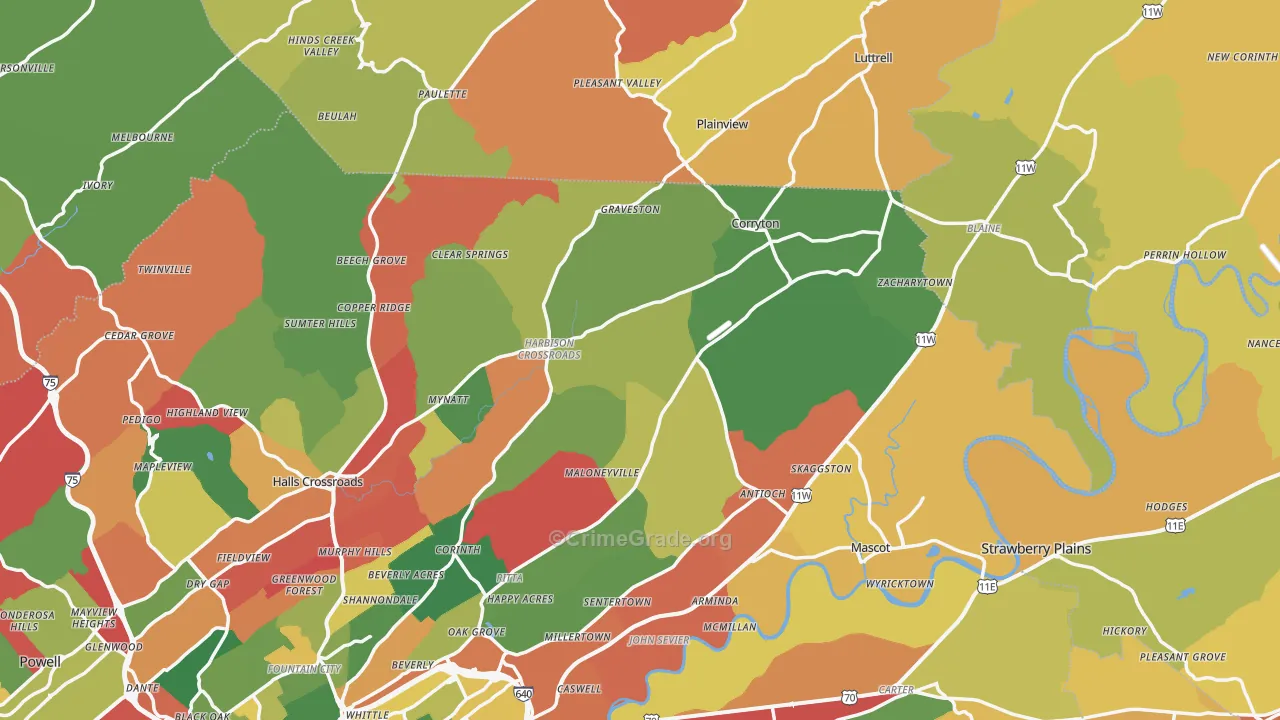 Corryton, TN Map of Drug-Related Crime Rates