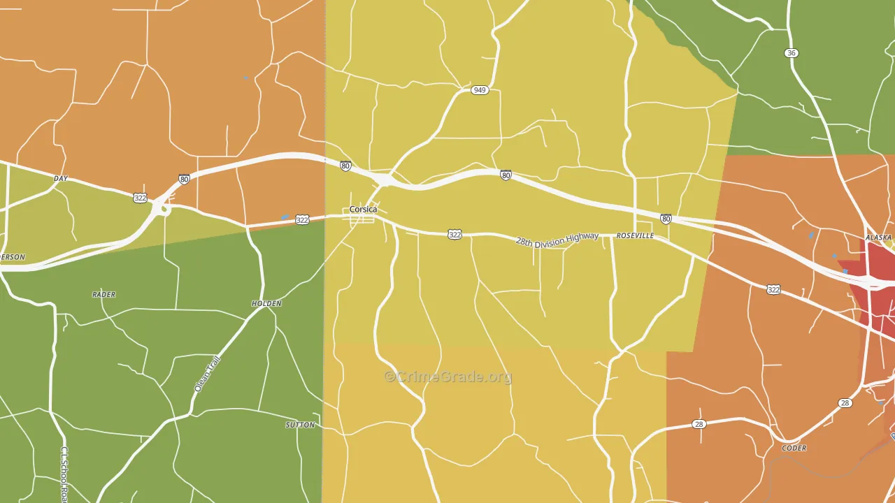 Corsica, PA Map of Drug-Related Crime Rates