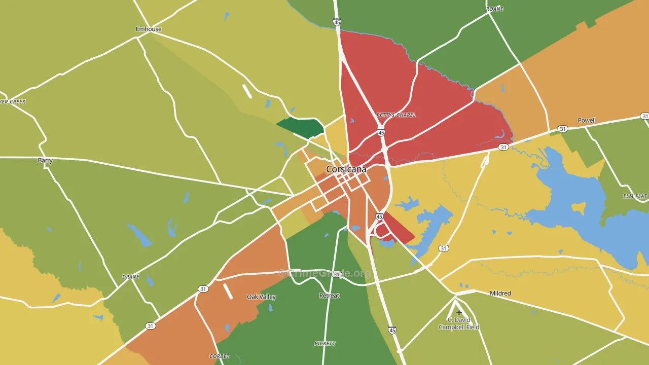 Corsicana, TX Map of Drug-Related Crime Rates