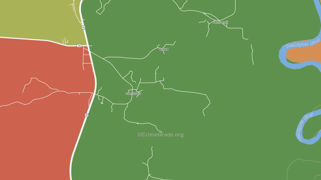 Cortelyou, AL Map of Drug-Related Crime Rates