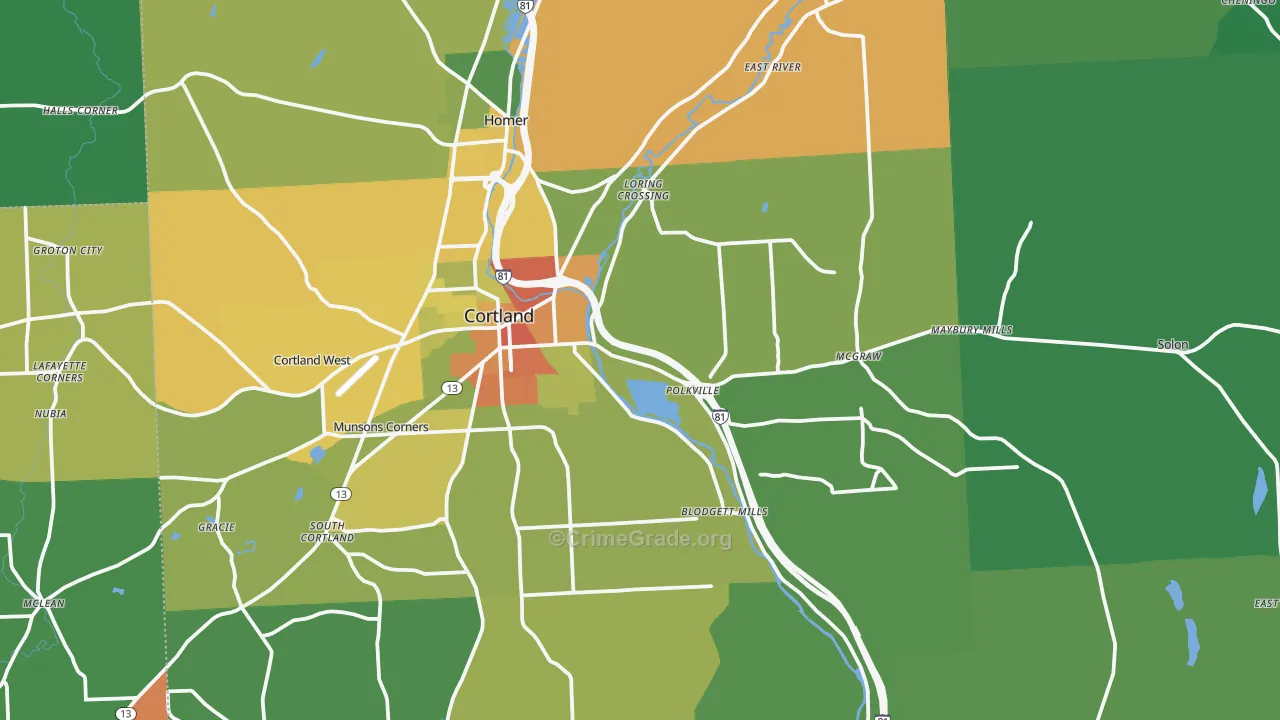 Cortland County, NY Map of Drug-Related Crime Rates