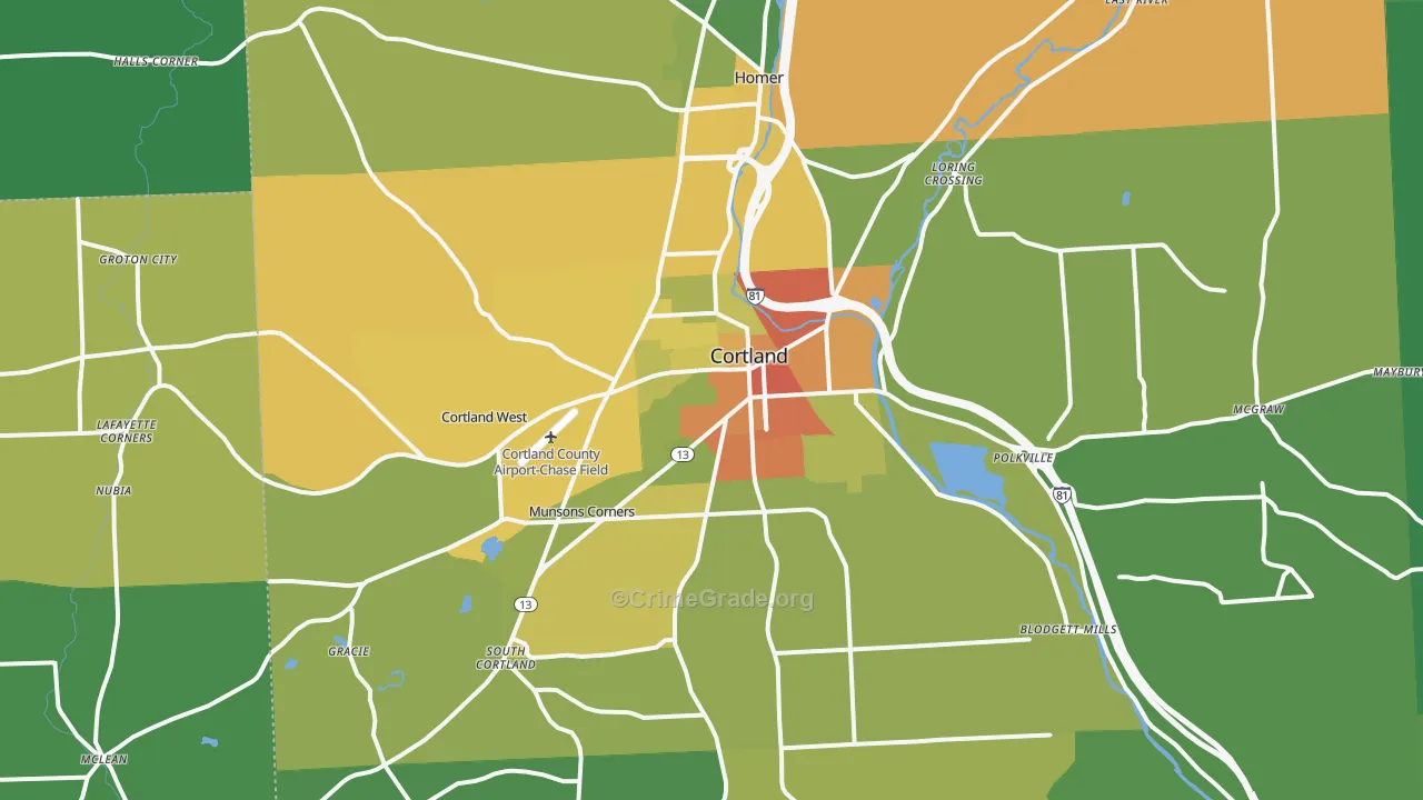 Cortland, NY Map of Drug-Related Crime Rates