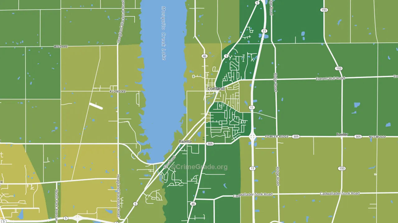 Cortland, OH Map of Drug-Related Crime Rates