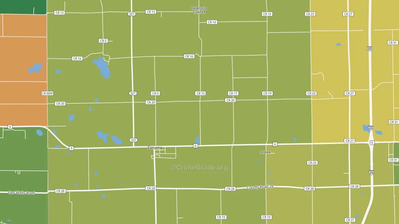 Corunna, IN Map of Drug-Related Crime Rates