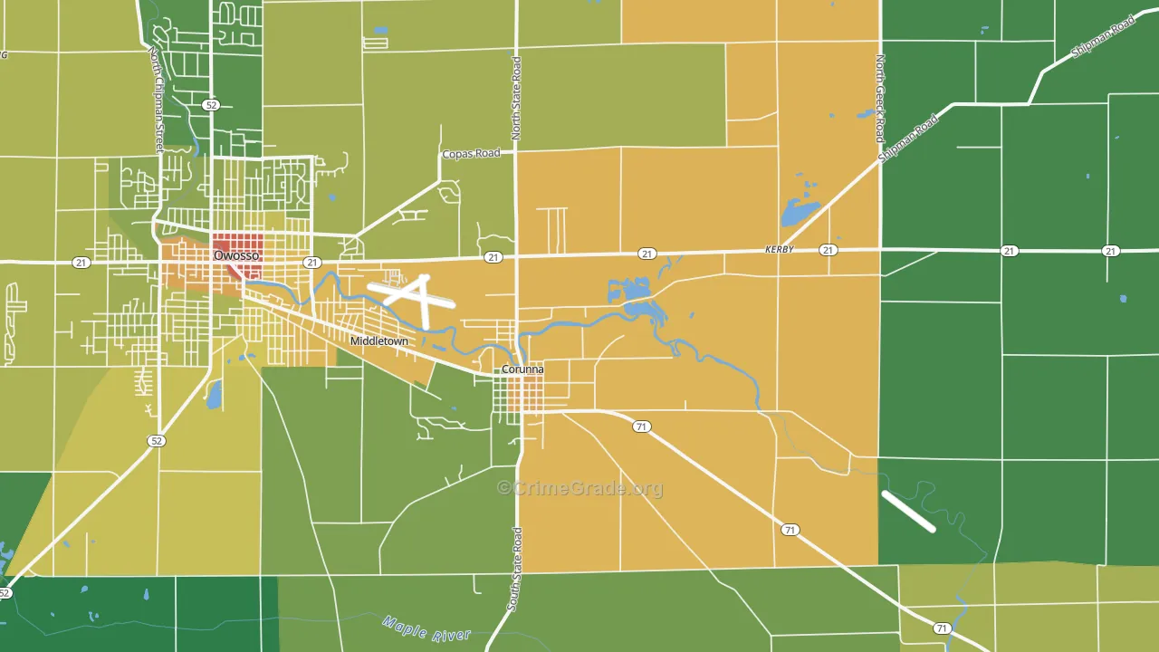 Corunna, MI Map of Drug-Related Crime Rates