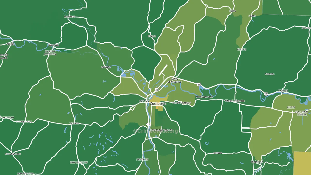 Coshocton County, OH Map of Drug-Related Crime Rates