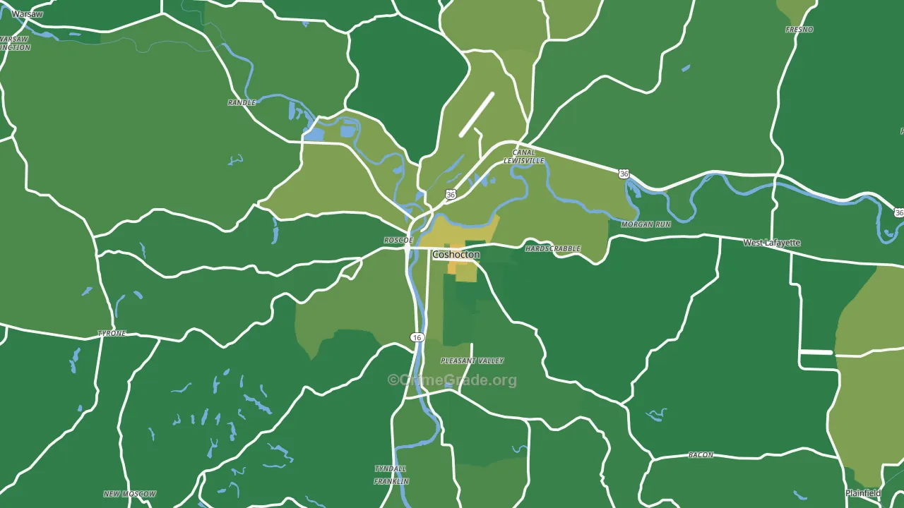 Coshocton, OH Map of Drug-Related Crime Rates