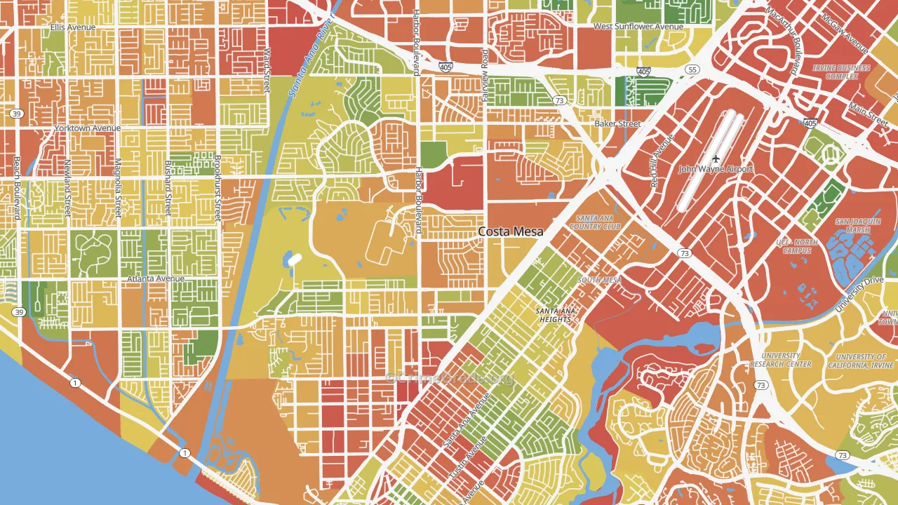 Costa Mesa, CA Map of Drug-Related Crime Rates