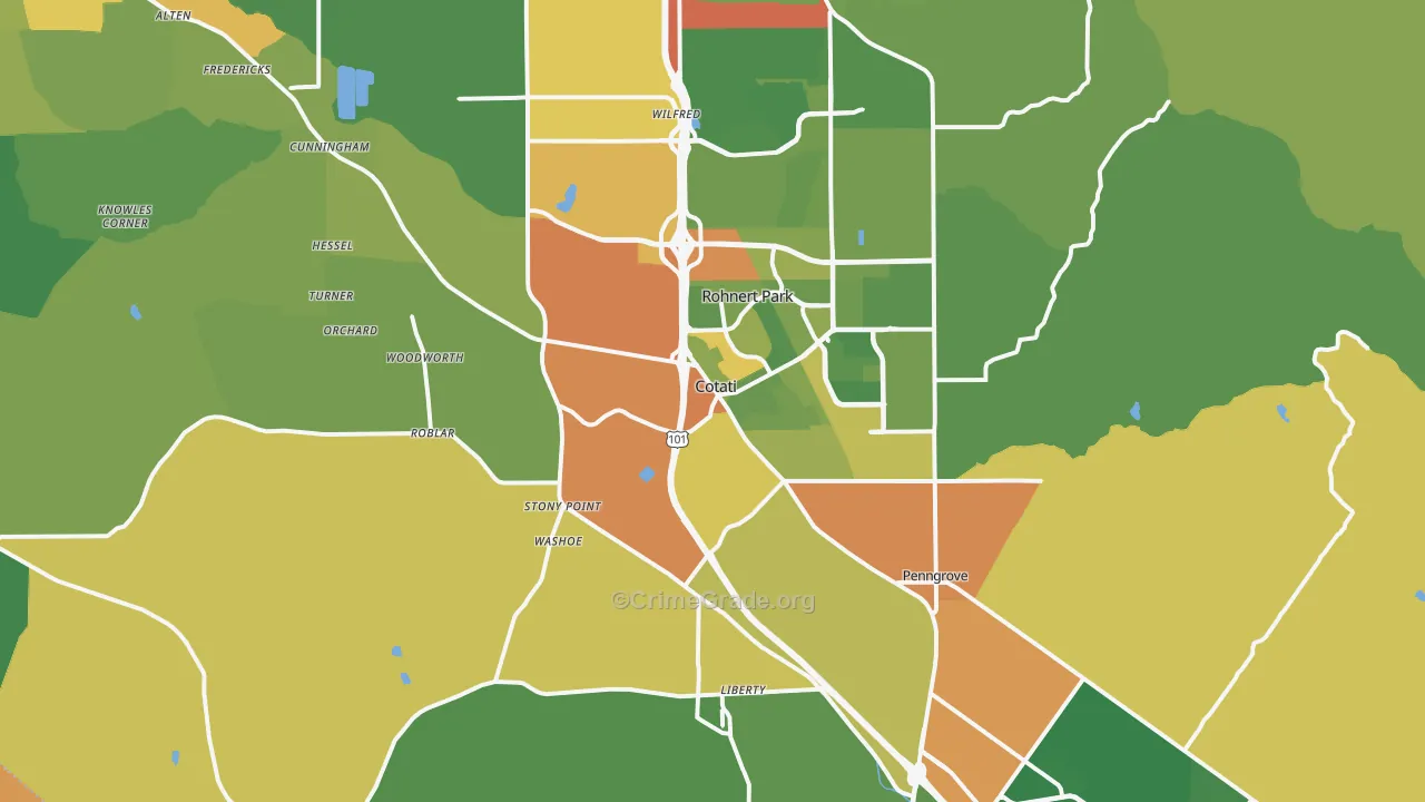 Cotati, CA Map of Drug-Related Crime Rates