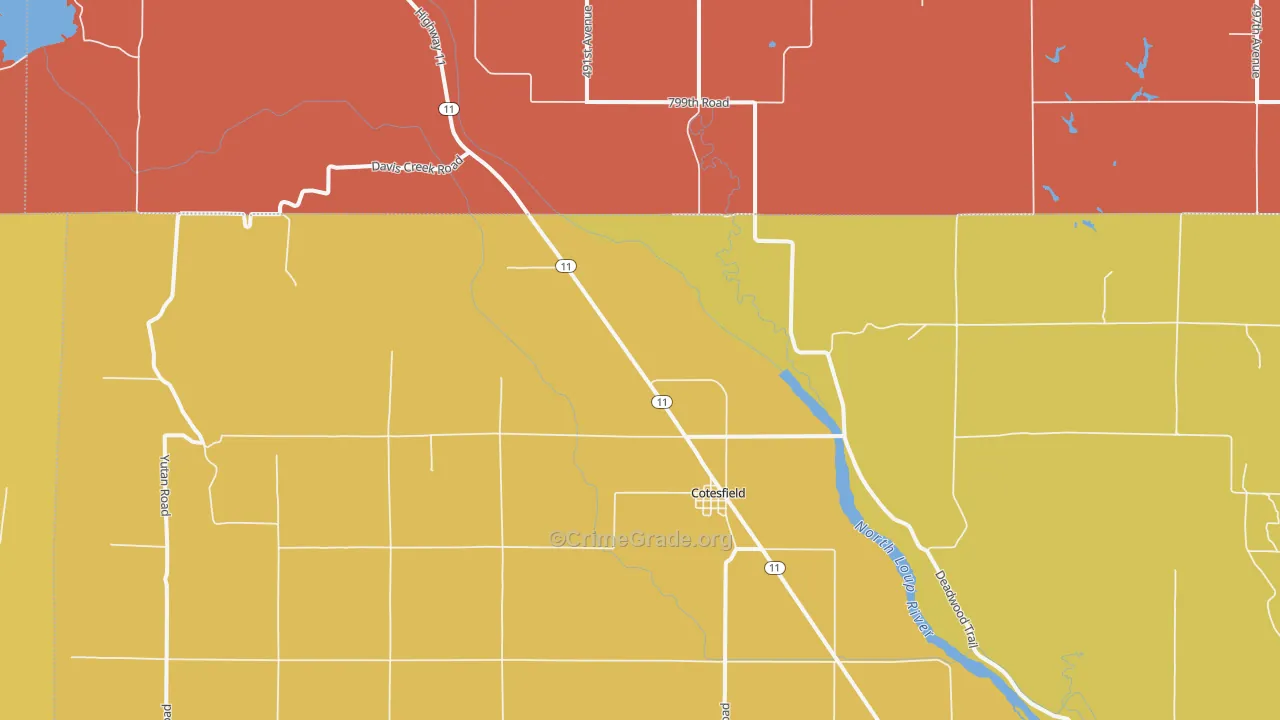 Cotesfield, NE Map of Drug-Related Crime Rates
