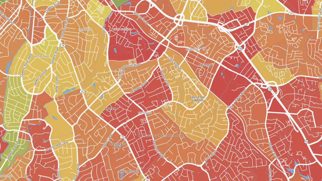 Cotswold, Charlotte, NC Map of Drug-Related Crime Rates