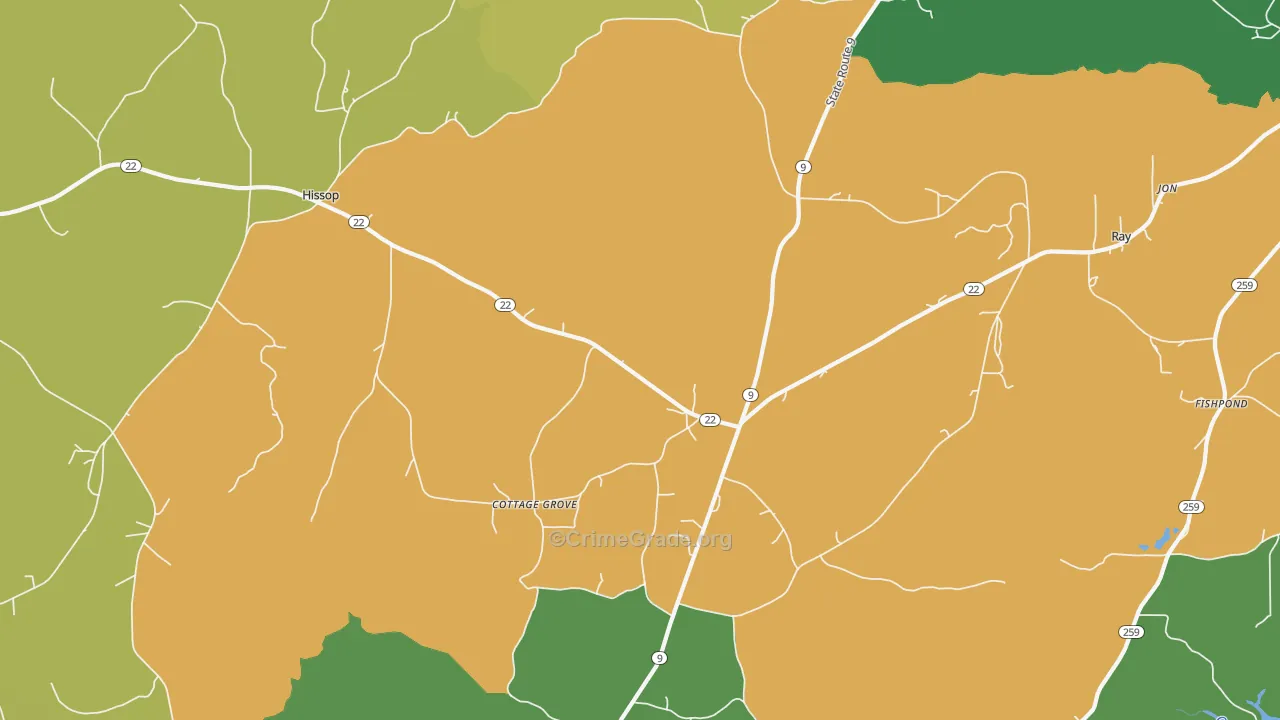 Cottage Grove, AL Map of Drug-Related Crime Rates