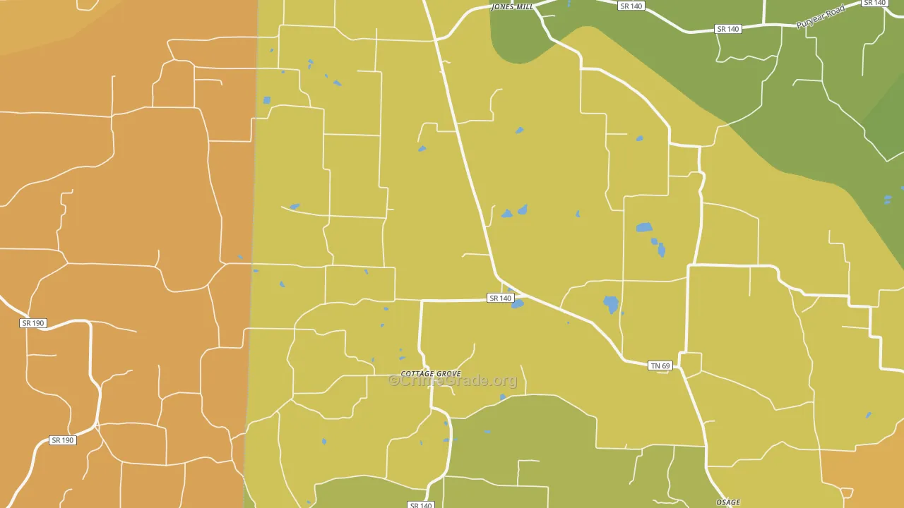 Cottage Grove, TN Map of Drug-Related Crime Rates
