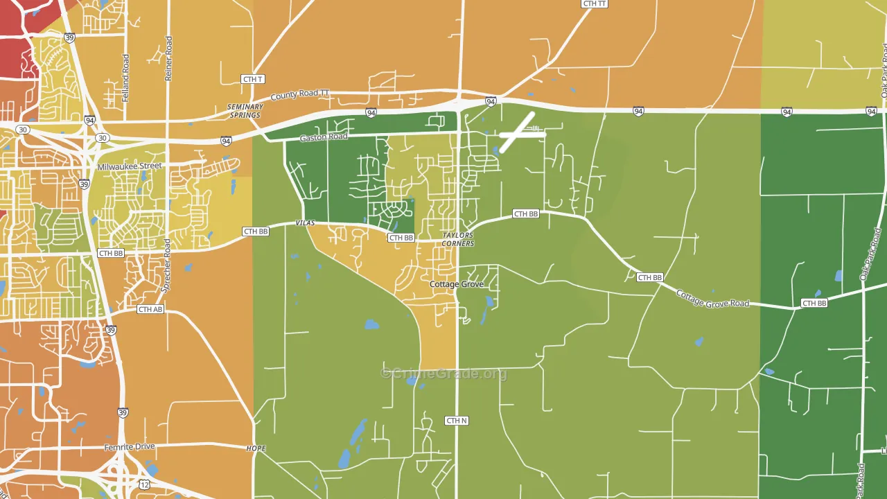 Cottage Grove, WI Map of Drug-Related Crime Rates