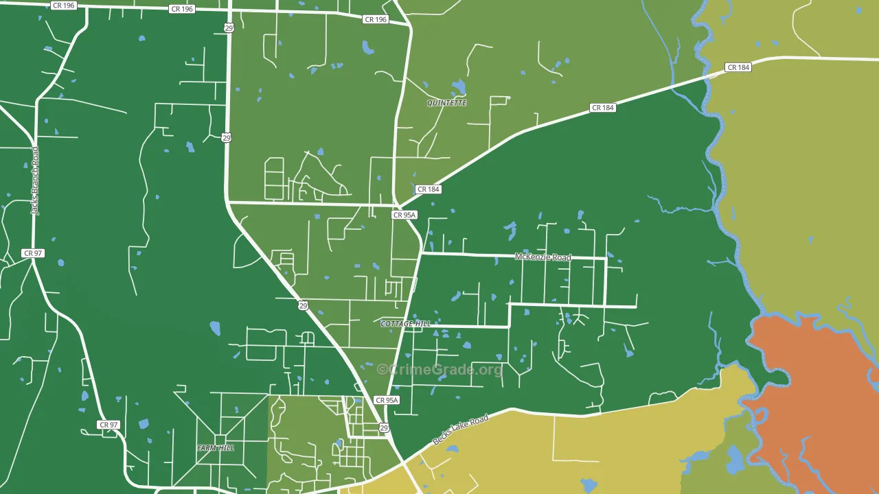 Cottage Hill, FL Map of Drug-Related Crime Rates