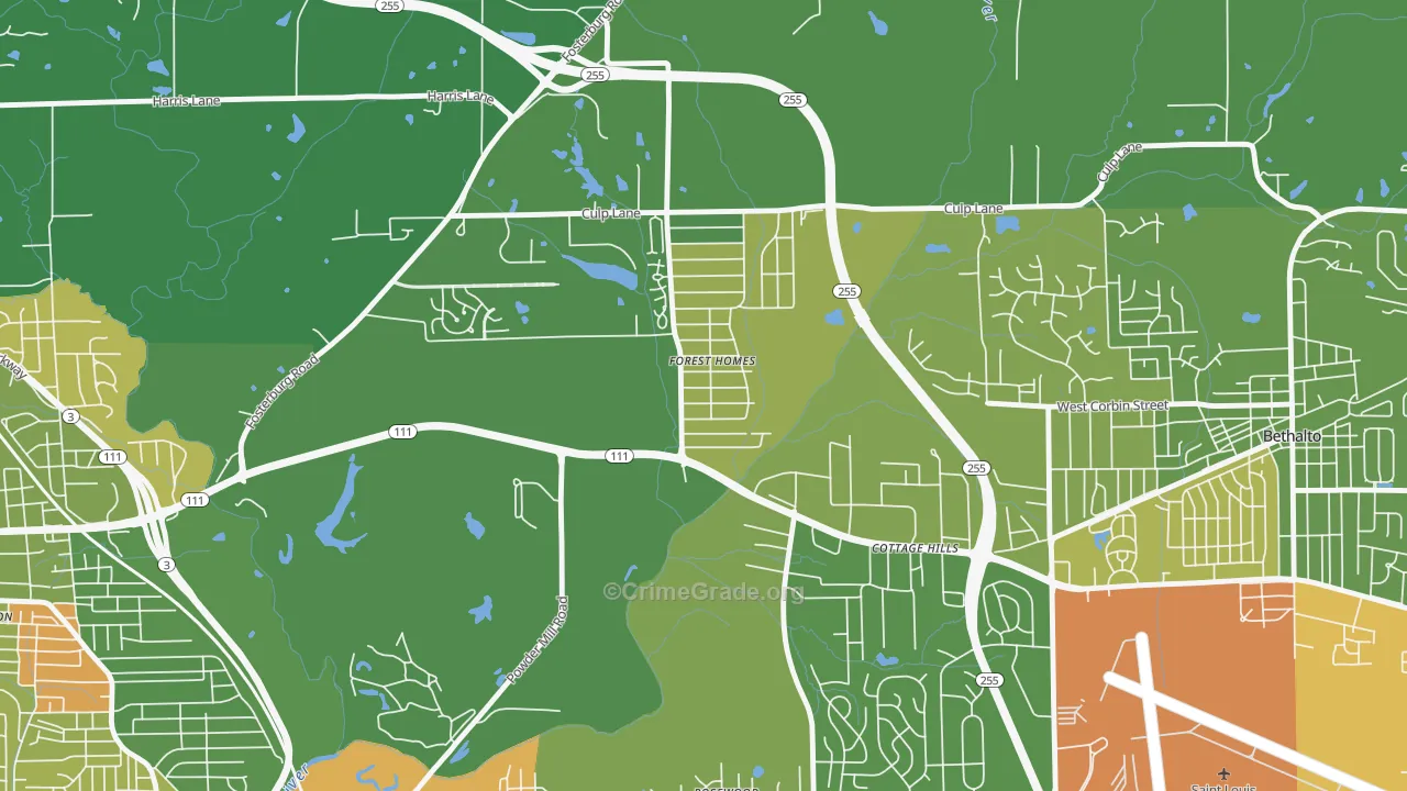 Cottage Hills, IL Map of Drug-Related Crime Rates
