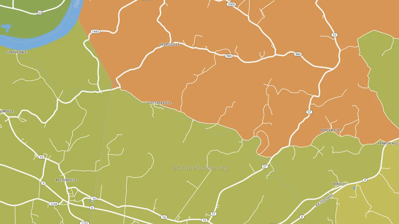 Cottageville, KY Map of Drug-Related Crime Rates