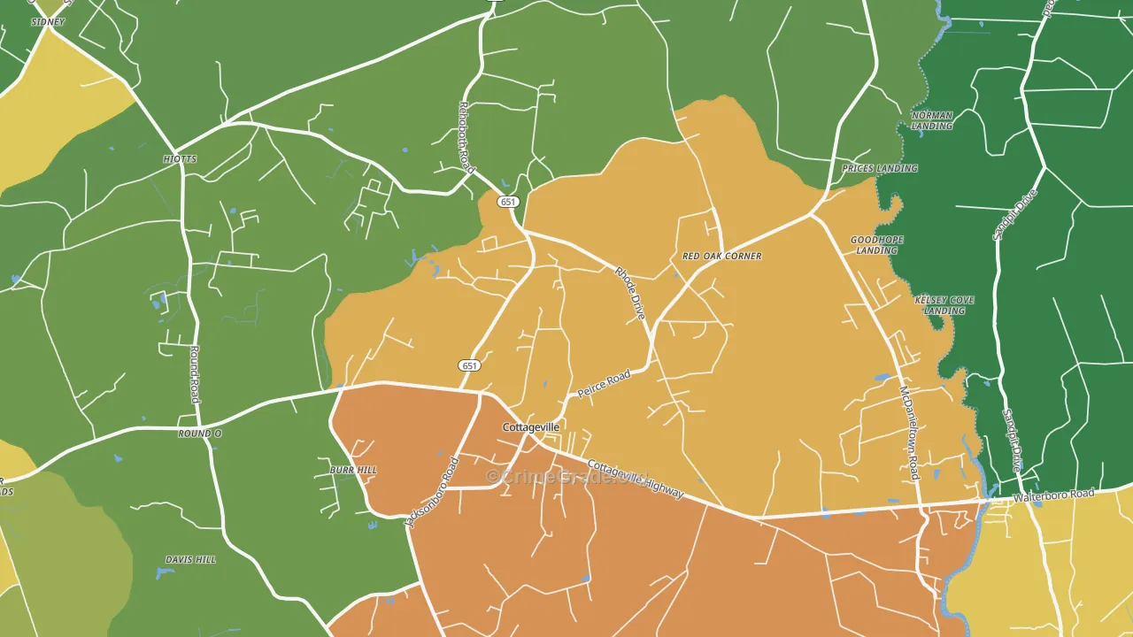 Cottageville, SC Map of Drug-Related Crime Rates