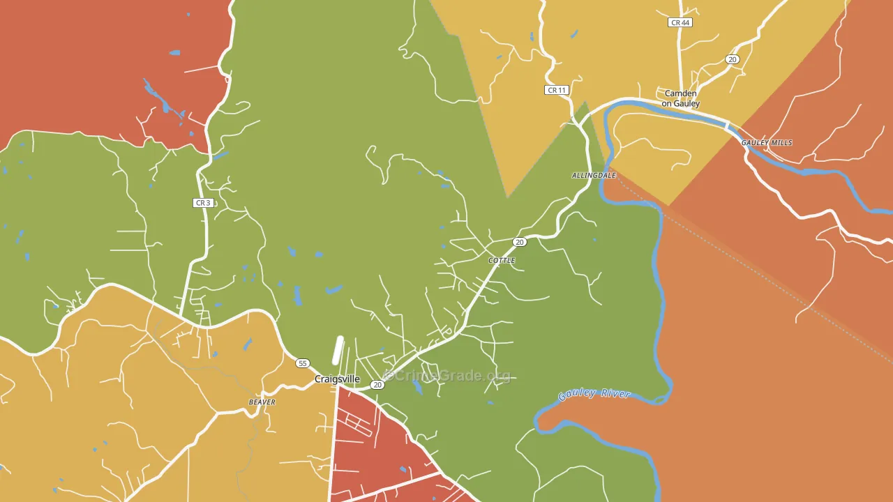 Cottle, WV Map of Drug-Related Crime Rates