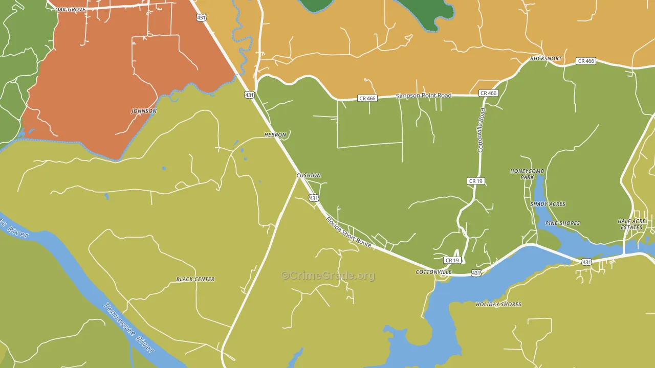 Cottonville, AL Map of Drug-Related Crime Rates