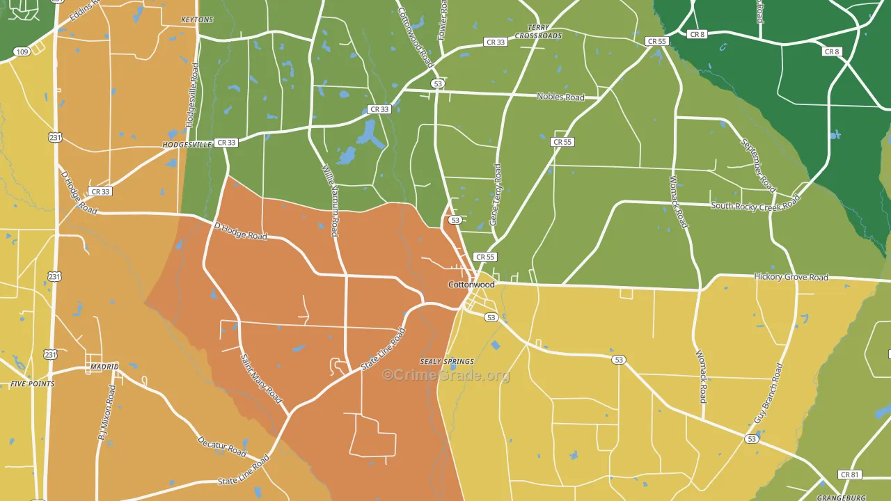Cottonwood, AL Map of Drug-Related Crime Rates