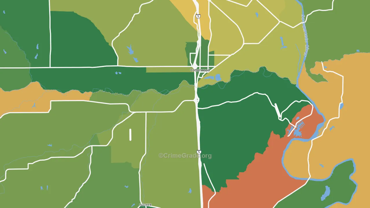 Cottonwood, CA Map of Drug-Related Crime Rates