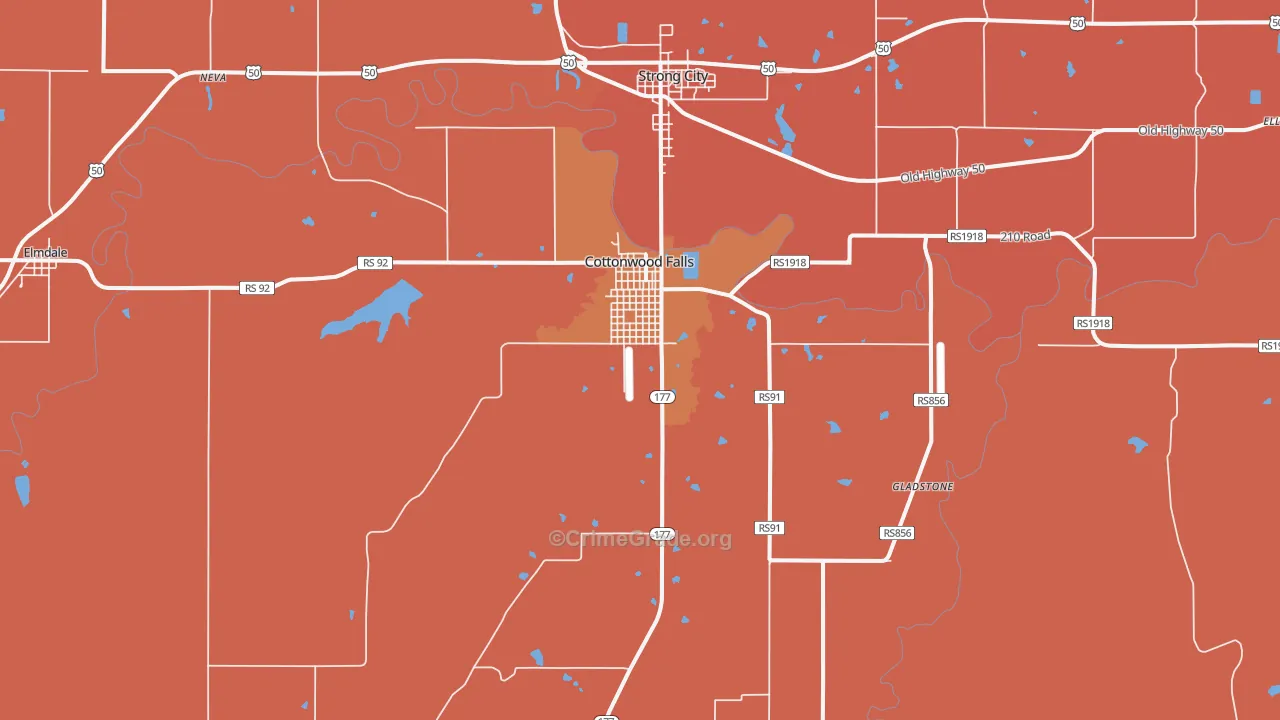 Cottonwood Falls, KS Map of Drug-Related Crime Rates