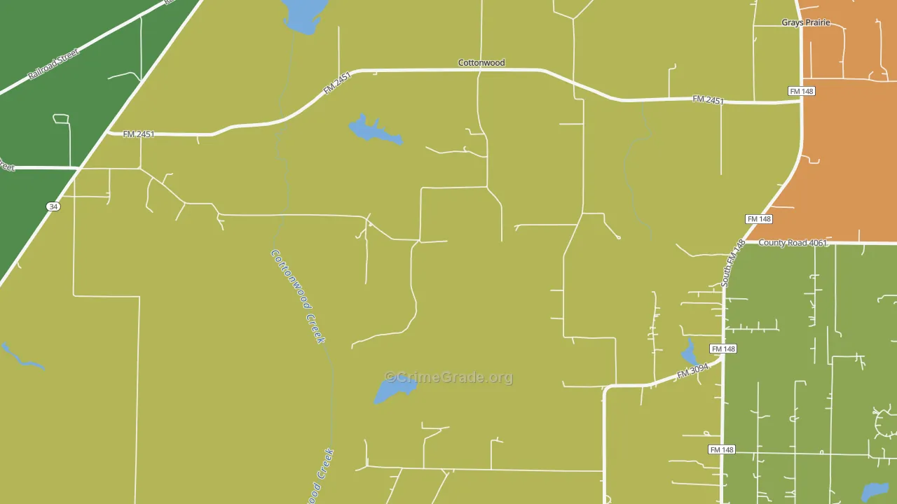 Cottonwood, TX Map of Drug-Related Crime Rates