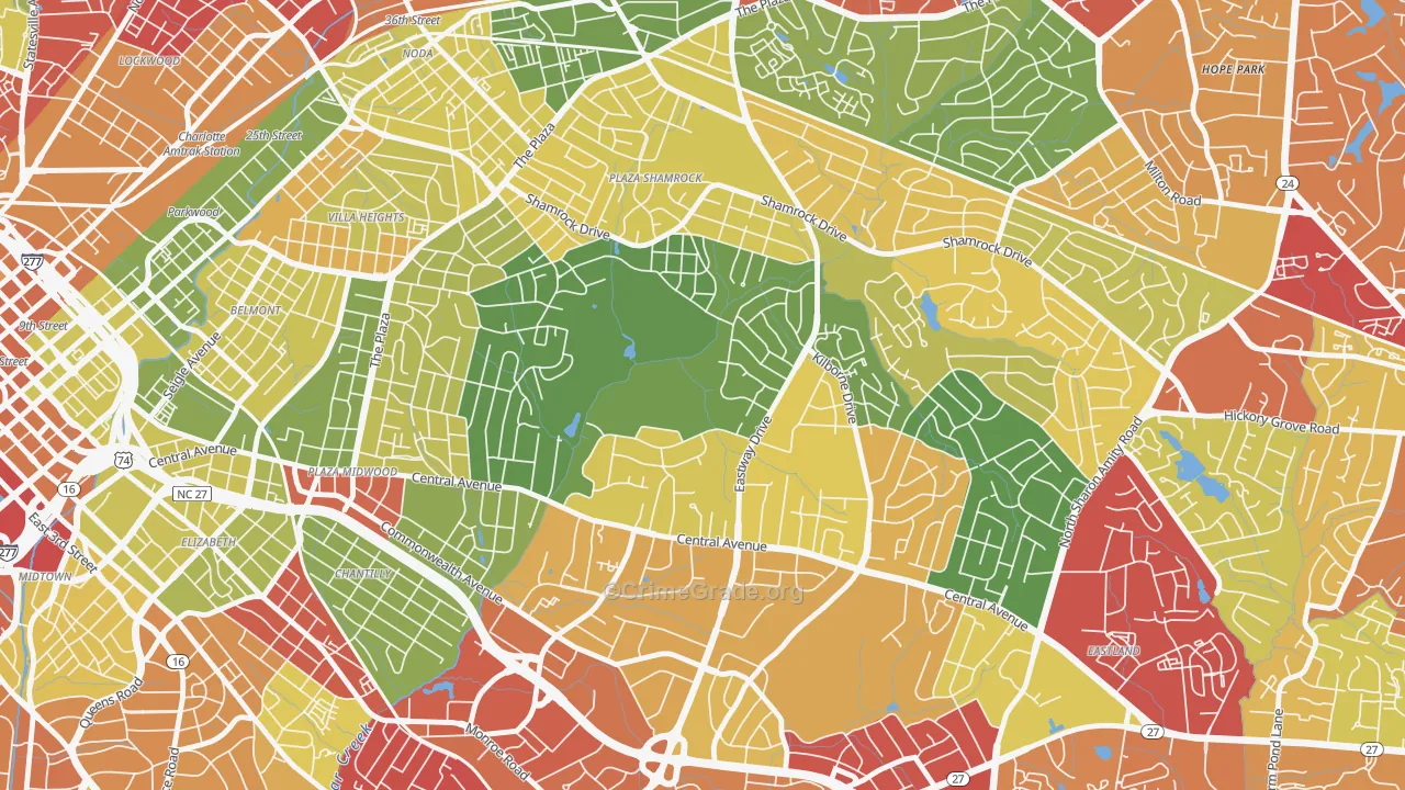 Country Club Heights, Charlotte, NC Map of Drug-Related Crime Rates