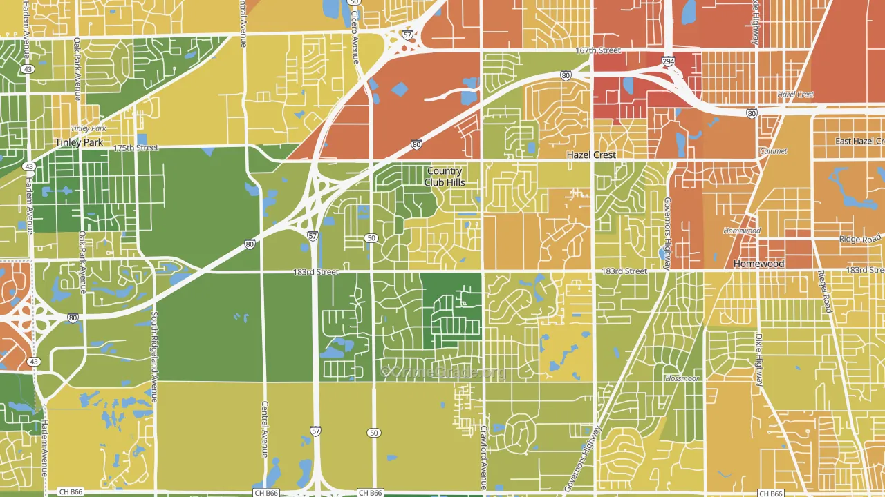 Country Club Hills, IL Map of Drug-Related Crime Rates