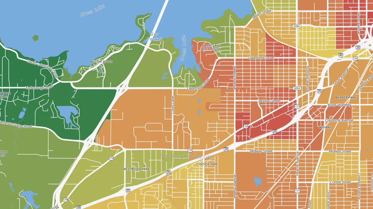 Country Club Hills Lakeshore Shops, Shreveport, LA Map of Drug-Related Crime Rates