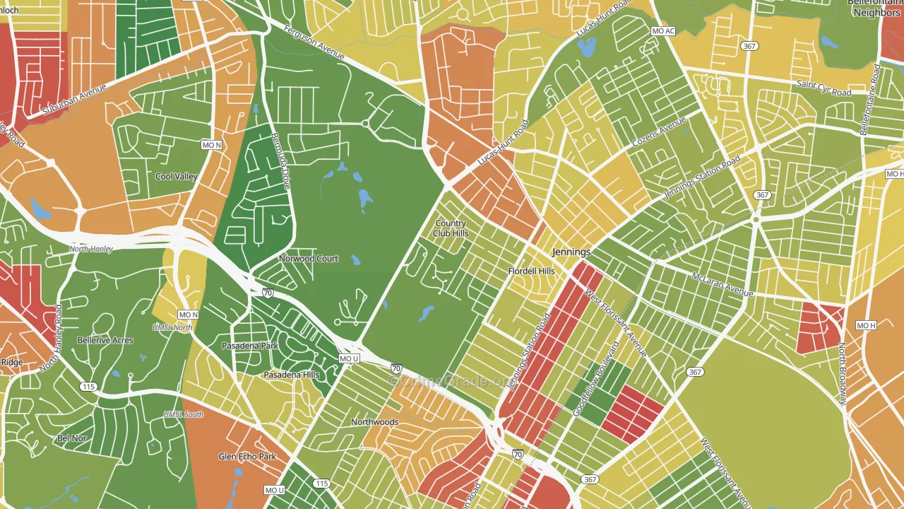 Country Club Hills, MO Map of Drug-Related Crime Rates