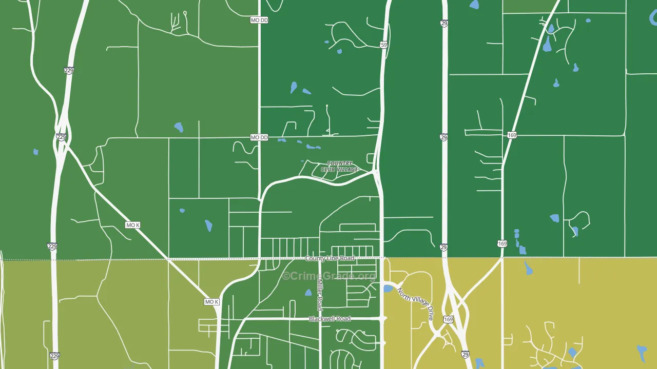 Country Club, MO Map of Drug-Related Crime Rates