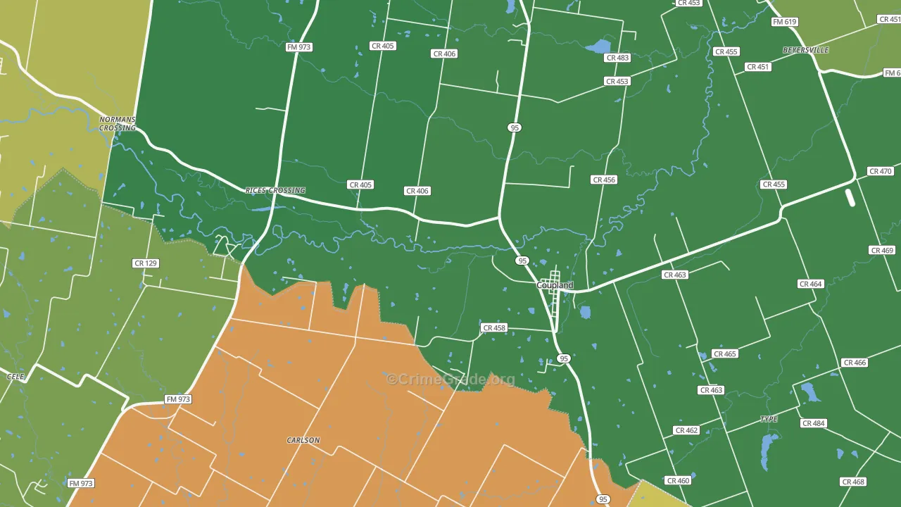 Coupland, TX Map of Drug-Related Crime Rates
